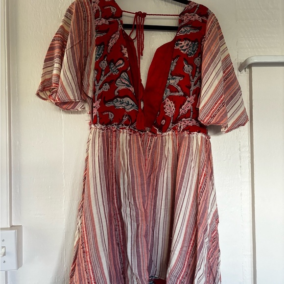 Elegant Red and White Women's Dress Free People Bohemian 70s - Picture 7 of 7